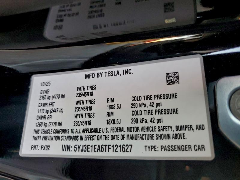 Продажа на аукционе авто 2026 Tesla Model 3, vin: 5YJ3E1EA6TF121627, номер лота: 95984315