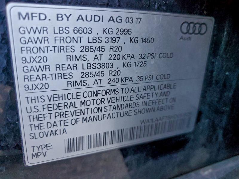 97414975 :رقم المزاد ، WA1LAAF75HD051626 vin ، 2017 Audi Q7 مزاد بيع