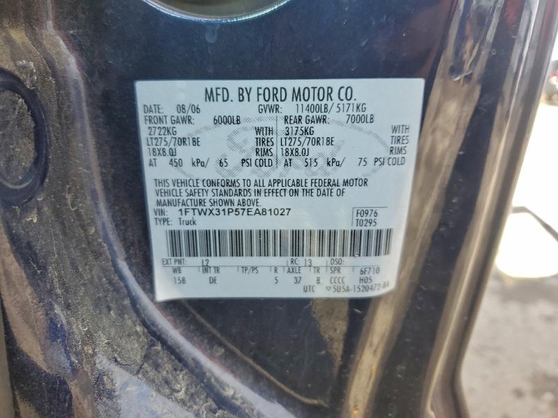98195185 :رقم المزاد ، 1FTWX31P57EA81027 vin ، 2007 Ford F350 Srw S مزاد بيع
