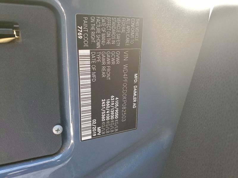 2019 Mercedes-benz Sprinter 2 მანქანა იყიდება აუქციონზე, vin: WD4PF0CD0KP082503, აუქციონის ნომერი: 95795755