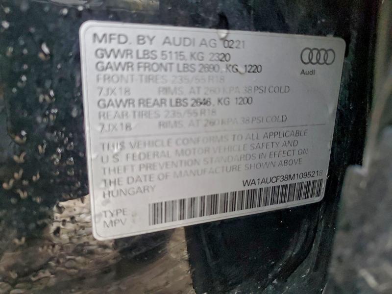 2021 Audi Q3 მანქანა იყიდება აუქციონზე, vin: WA1AUCF38M1095218, აუქციონის ნომერი: 95438365