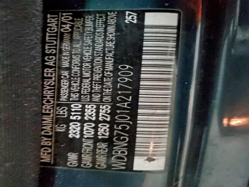 Продаж на аукціоні авто 2001 Mercedes-benz S, vin: WDBNG75J01A217909, номер лоту: 96157815