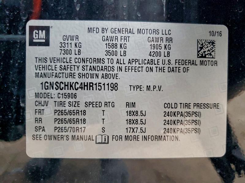 Продажа на аукционе авто 2017 Chevrolet Suburban C, vin: 1GNSCHKC4HR151198, номер лота: 95693455