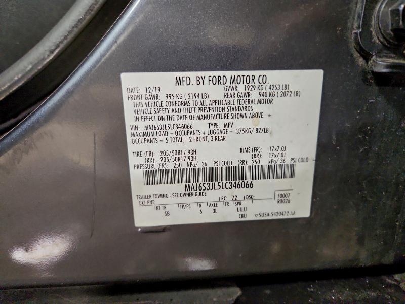 94681045 :رقم المزاد ، MAJ6S3JL5LC346066 vin ، 2020 Ford Ecosport مزاد بيع