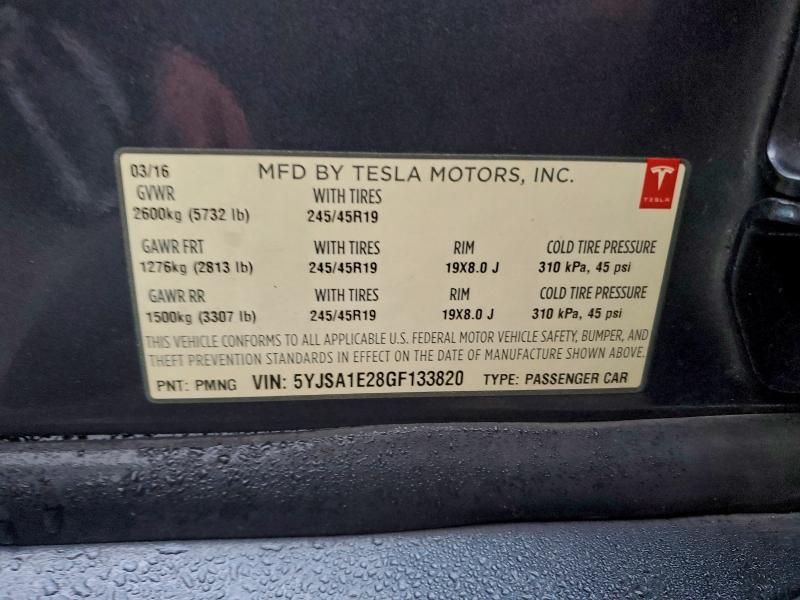 Продаж на аукціоні авто 2016 Tesla Model S, vin: 5YJSA1E28GF133820, номер лоту: 97558975