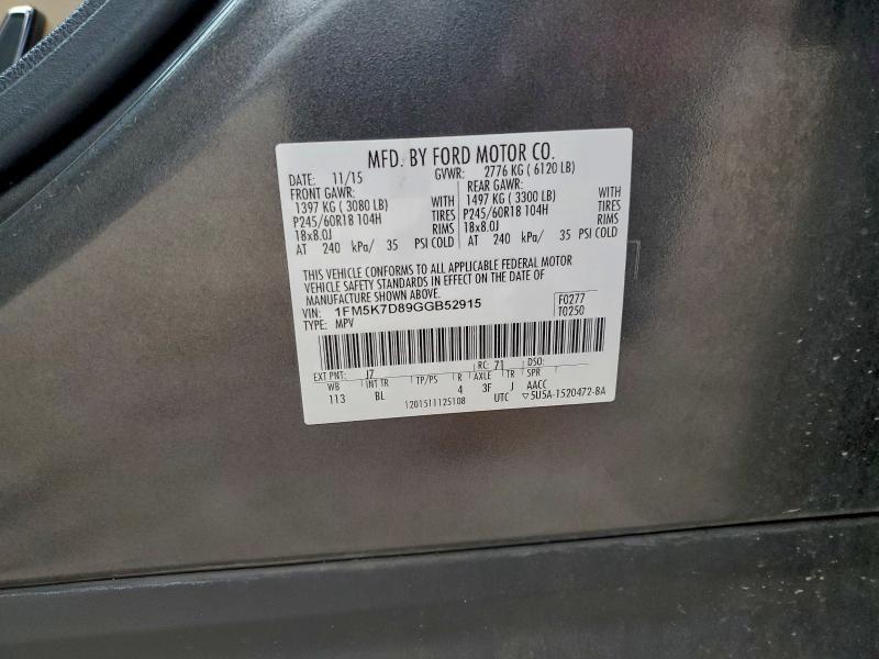 2016 Ford Explorer X მანქანა იყიდება აუქციონზე, vin: 1FM5K7D89GGB52915, აუქციონის ნომერი: 98115295