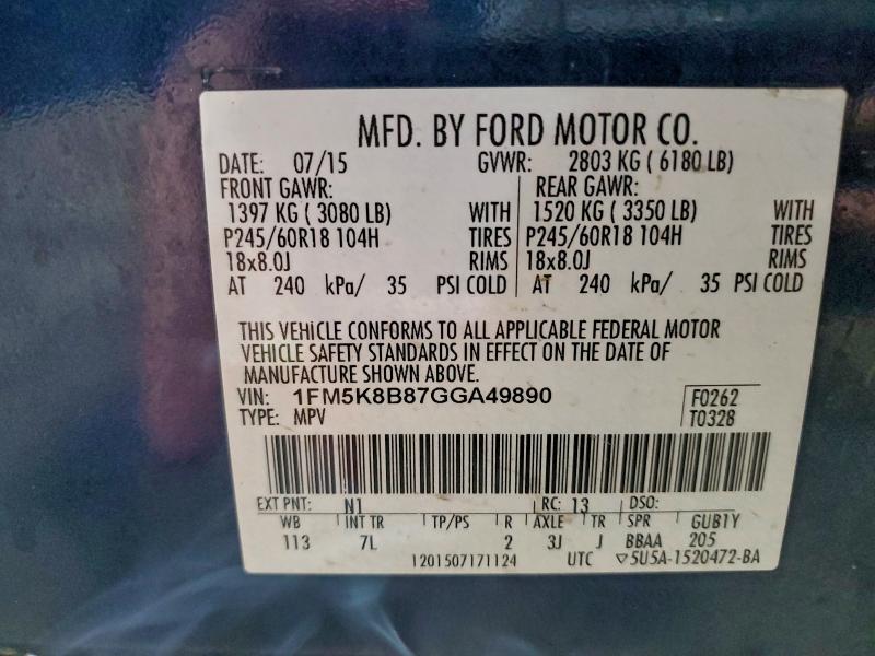 Продажа на аукционе авто 2016 Ford Explorer, vin: 1FM5K8B87GGA49890, номер лота: 97567985