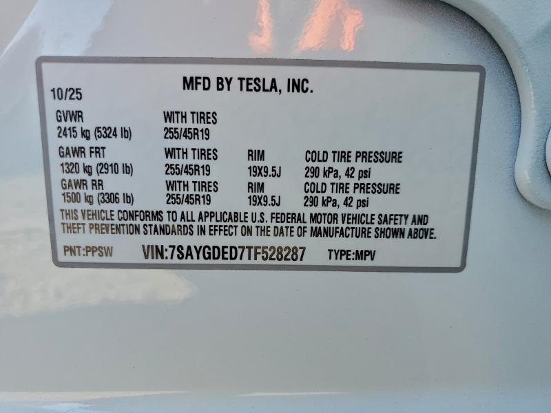 Aukcja sprzedaży 2026 Tesla Model Y, vin: 7SAYGDED7TF528287, numer aukcji: 96697075