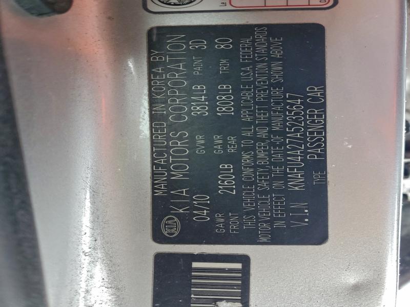 2010 Kia Forte Ex მანქანა იყიდება აუქციონზე, vin: KNAFU4A27A5235647, აუქციონის ნომერი: 94936925