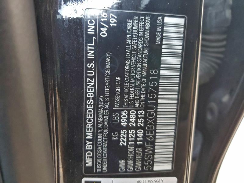 Aukcja sprzedaży 2016 Mercedes-benz C, vin: 55SWF6EBXGU157518, numer aukcji: 96848065