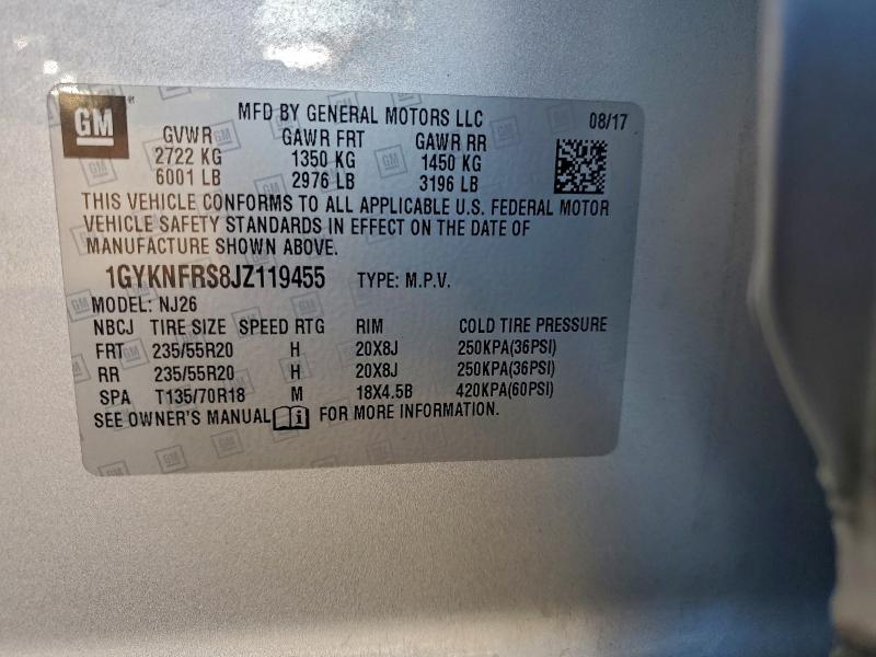 2018 Cadillac Xt5 მანქანა იყიდება აუქციონზე, vin: 1GYKNFRS8JZ119455, აუქციონის ნომერი: 94243935