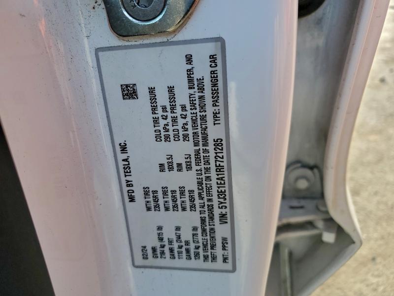 Aukcja sprzedaży 2024 Tesla Model 3, vin: 5YJ3E1EA1RF721285, numer aukcji: 93989955