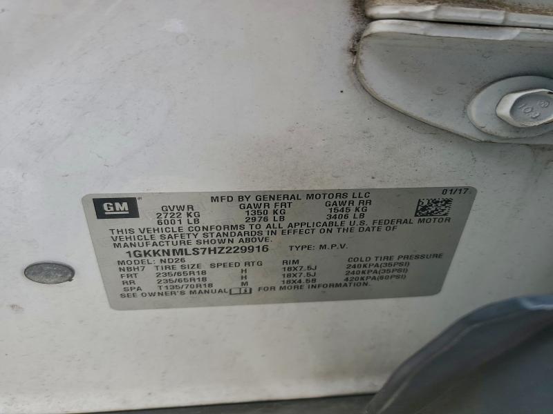 95893905 :رقم المزاد ، 1GKKNMLS7HZ229916 vin ، 2017 Gmc Acadia مزاد بيع