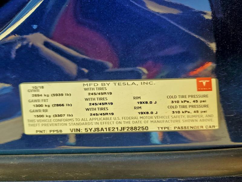 Продаж на аукціоні авто 2018 Tesla Model S, vin: 5YJSA1L21JF288250, номер лоту: 96412515