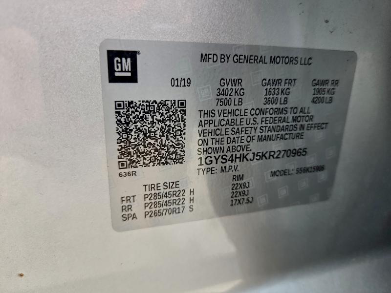 96163025 :رقم المزاد ، 1GYS4HKJ5KR270965 vin ، 2019 Cadillac Escalade مزاد بيع