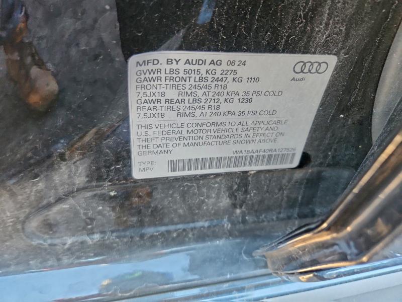2024 Audi A4 Allroad მანქანა იყიდება აუქციონზე, vin: WA18AAF40RA127526, აუქციონის ნომერი: 96795135