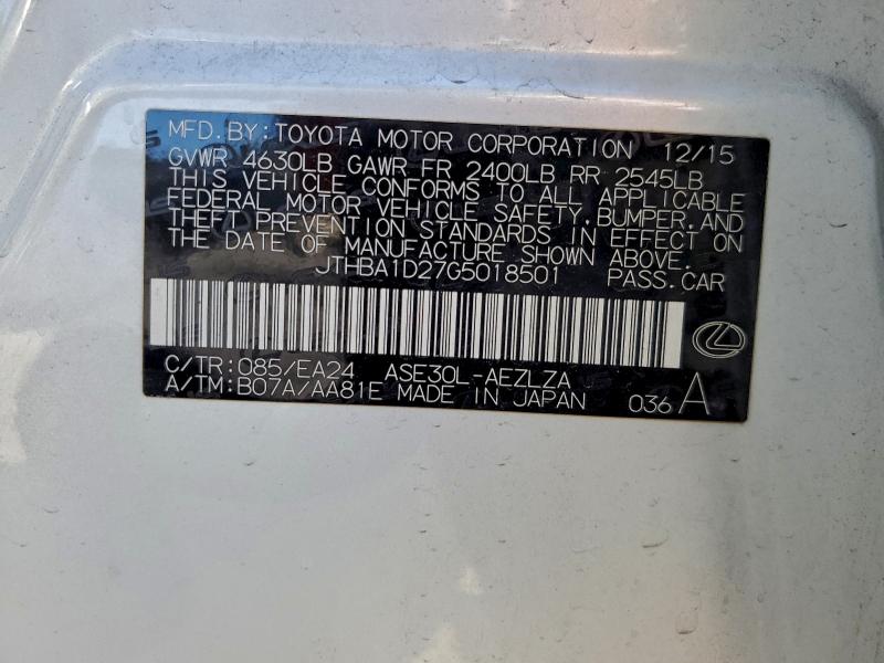 97238445 :رقم المزاد ، JTHBA1D27G5018501 vin ، 2016 Lexus Is مزاد بيع
