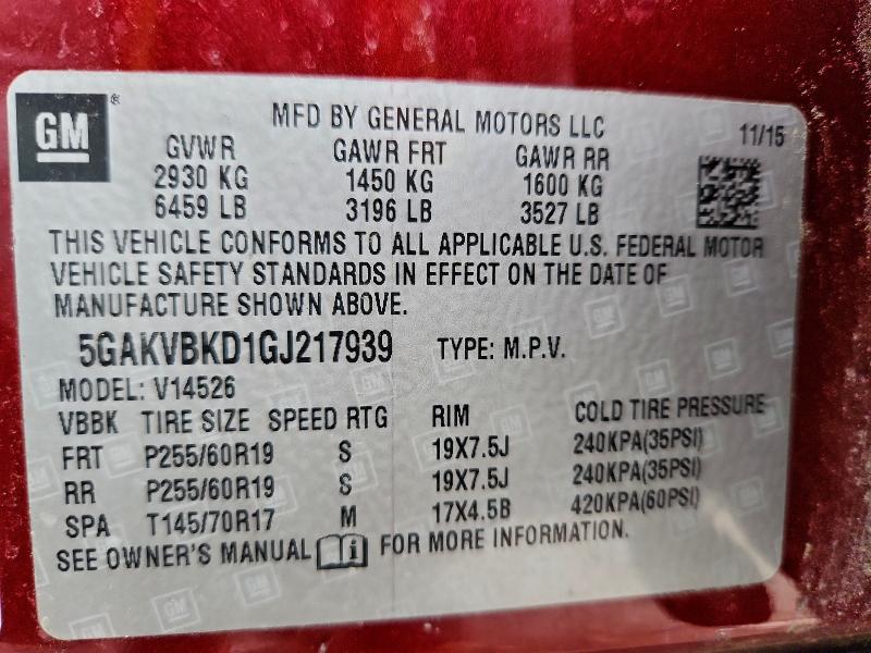 Aukcja sprzedaży 2016 Buick Enclave, vin: 5GAKVBKD1GJ217939, numer aukcji: 97806715
