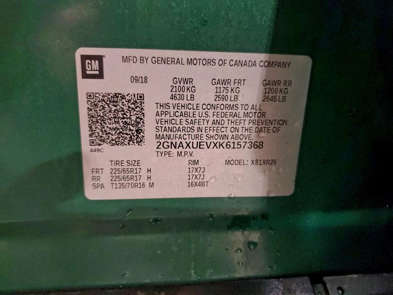 96810725 :رقم المزاد ، 2GNAXUEVXK6157368 vin ، 2019 Chevrolet Equinox مزاد بيع