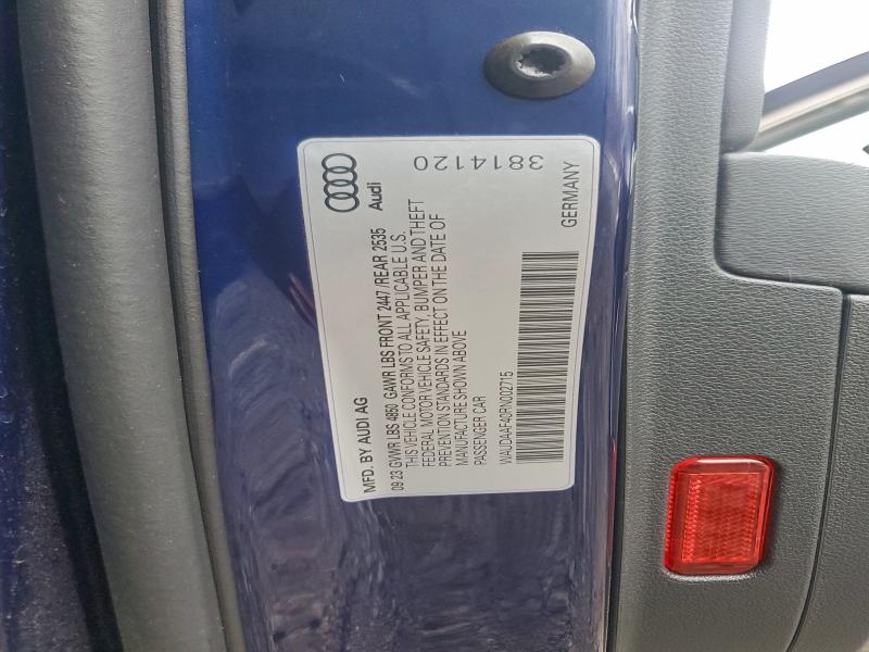 2024 Audi A4 Premium მანქანა იყიდება აუქციონზე, vin: WAUDAAF40RN002715, აუქციონის ნომერი: 96535385