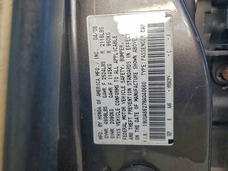 2008 Acura Tl მანქანა იყიდება აუქციონზე, vin: 19UUA66278A040660, აუქციონის ნომერი: 96232125