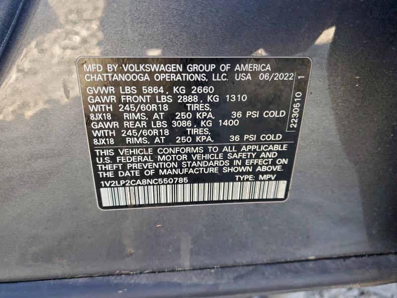 Продажа на аукционе авто 2022 Volkswagen Atlas, vin: 1V2LP2CA8NC550785, номер лота: 96572355