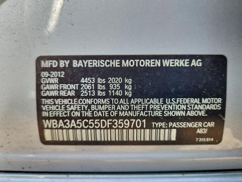 96343965 :رقم المزاد ، WBA3A5C55DF359701 vin ، 2013 Bmw 328 مزاد بيع