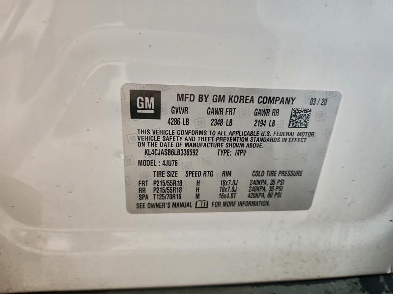 94391125 :رقم المزاد ، KL4CJASB6LB336592 vin ، 2020 Buick Encore مزاد بيع