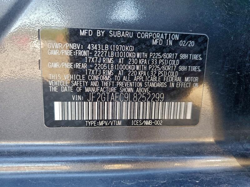 Aukcja sprzedaży 2020 Subaru Crosstrek, vin: JF2GTAEC9L8252299, numer aukcji: 96196115
