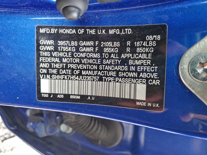 Продаж на аукціоні авто 2018 Honda Civic Ex, vin: SHHFK7H54JU235757, номер лоту: 97455765