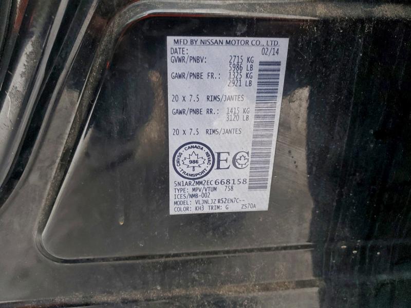 Продажа на аукционе авто 2014 Nissan Pathfinder, vin: 5N1AR2MM2EC668158, номер лота: 95579935