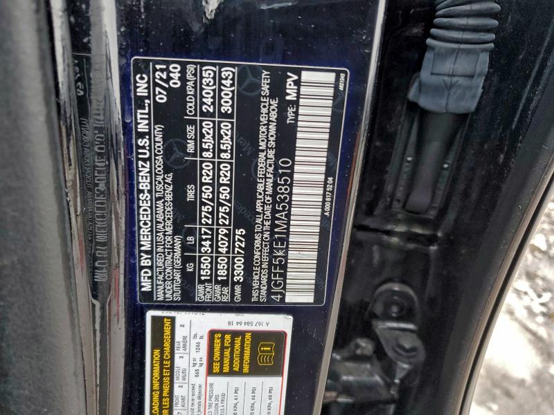 96377915 :رقم المزاد ، 4JGFF5KE1MA538510 vin ، 2021 Mercedes-benz Gls 450 4m مزاد بيع