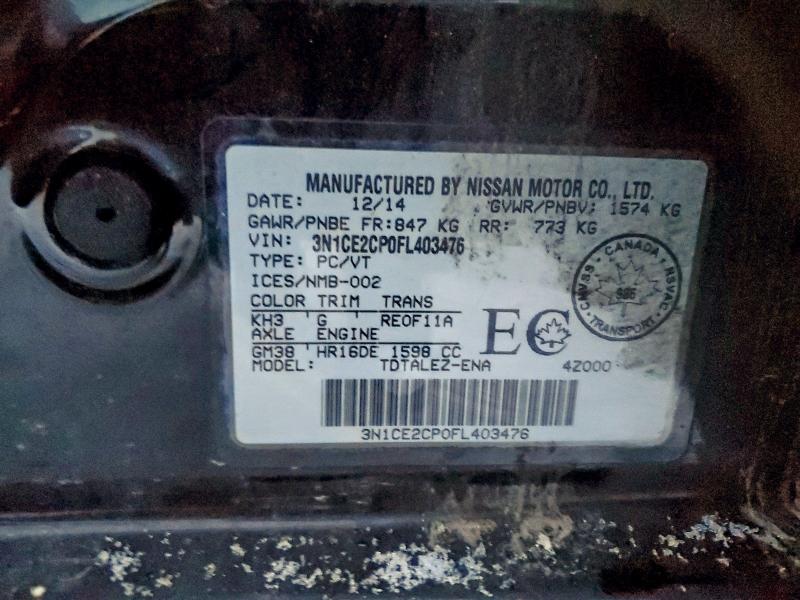 95324795 :رقم المزاد ، 3N1CE2CP0FL403476 vin ، 2015 Nissan Versa Note مزاد بيع