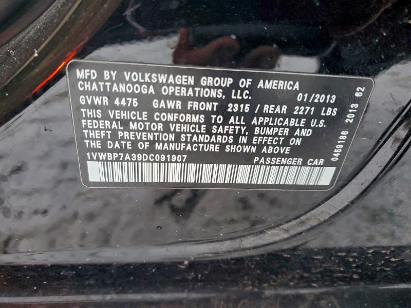 97713305 :رقم المزاد ، 1VWBP7A39DC091907 vin ، 2013 Volkswagen Passat مزاد بيع
