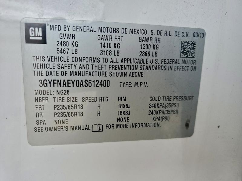 2010 Cadillac Srx მანქანა იყიდება აუქციონზე, vin: 3GYFNAEY0AS612400, აუქციონის ნომერი: 92927265