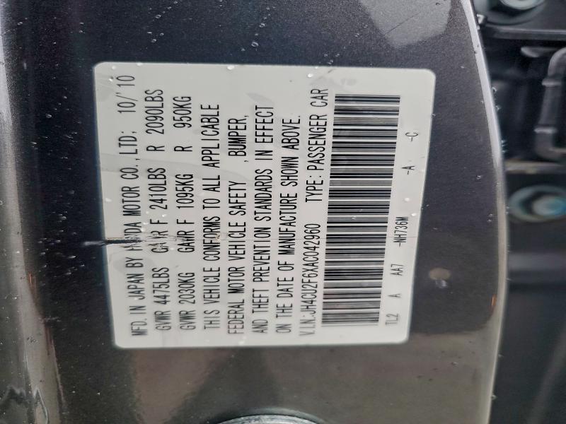 Auction sale of the 2010 Acura Tsx, vin: JH4CU2F6XAC042960, lot number: 97099255