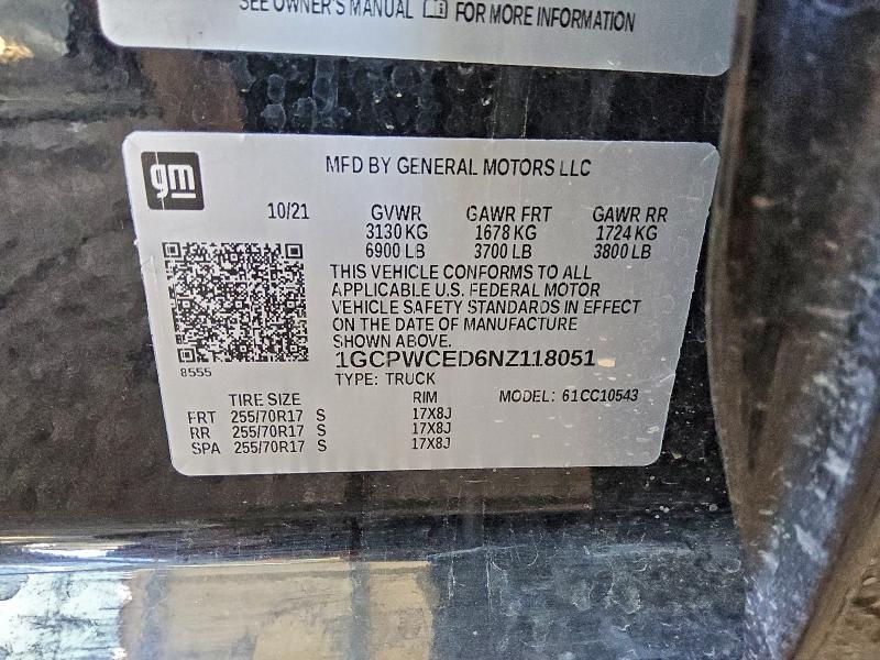 94498325 :رقم المزاد ، 1GCPWCED6NZ118051 vin ، 2022 Chevrolet Silverado Ltd مزاد بيع
