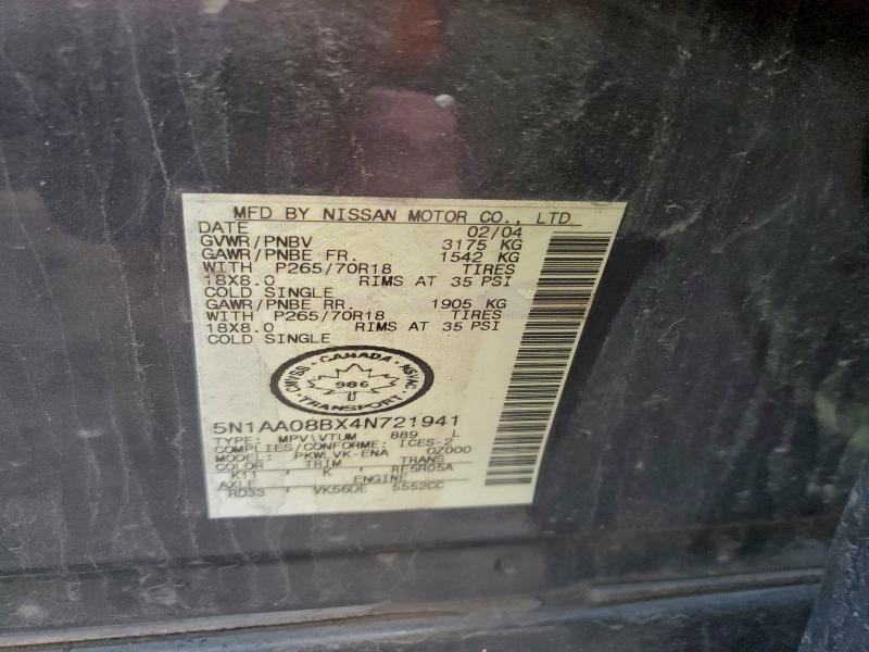 Продажа на аукционе авто 2004 Nissan Armada Se, vin: 5N1AA08BX4N721941, номер лота: 97346825