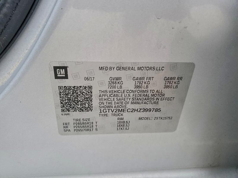 95392515 :رقم المزاد ، 1GTV2MEC2HZ399785 vin ، 2017 Gmc Sierra مزاد بيع
