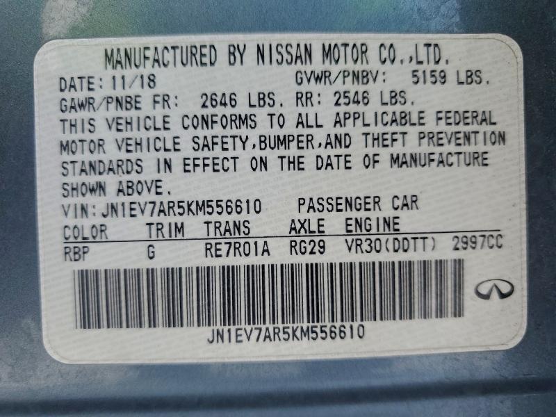 96499505 :رقم المزاد ، JN1EV7AR5KM556610 vin ، 2019 Infiniti Q50 مزاد بيع