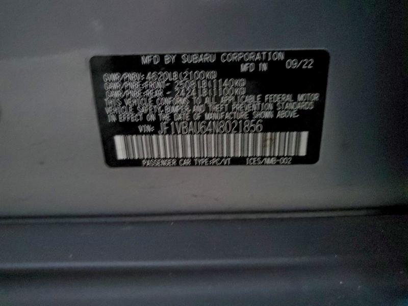 94889255 :رقم المزاد ، JF1VBAU64N8021856 vin ، 2022 Subaru Wrx مزاد بيع