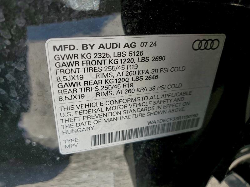 Aukcja sprzedaży 2024 Audi Q3, vin: WA1DECF33R1190190, numer aukcji: 98049705