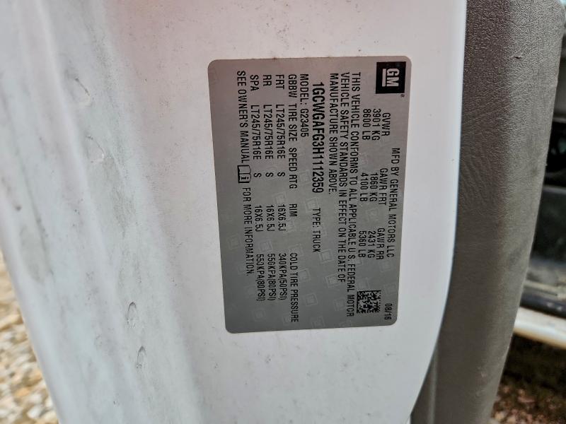 Продаж на аукціоні авто 2017 Chev Express G2500, vin: 1GCWGAFG3H1112359, номер лоту: 49792386