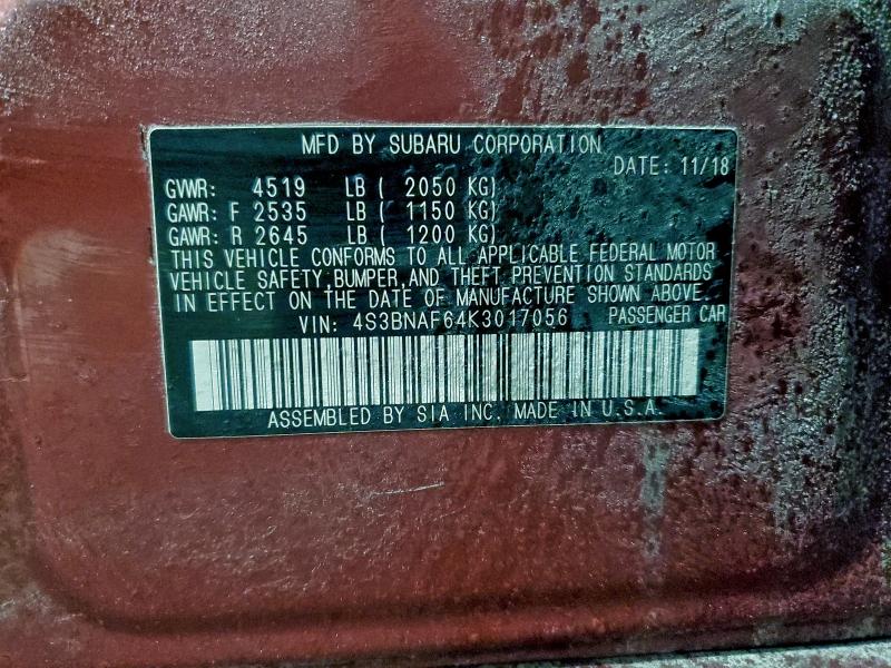95438345 :رقم المزاد ، 4S3BNAF64K3017056 vin ، 2019 Subaru Legacy مزاد بيع