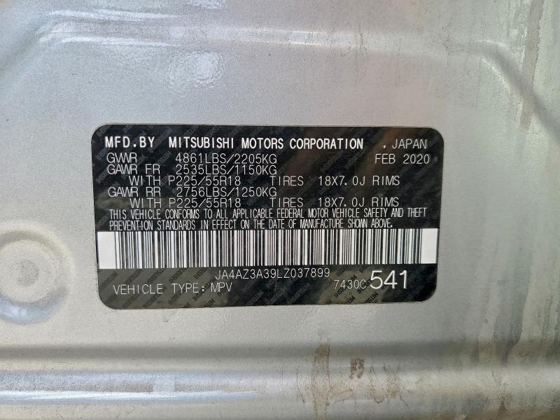 2020 Mitsubishi Outlander მანქანა იყიდება აუქციონზე, vin: JA4AZ3A39LZ037899, აუქციონის ნომერი: 96742535