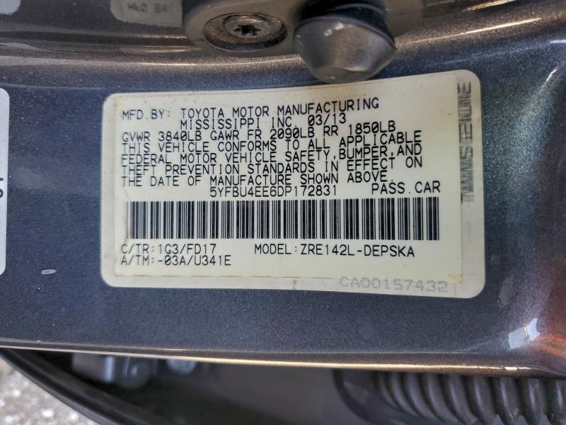 Продаж на аукціоні авто 2013 Toyota Corolla, vin: 5YFBU4EE6DP172831, номер лоту: 97618305