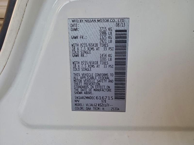 95280075 :رقم المزاد ، 5N1AR2MN0EC616715 vin ، 2014 Nissan Pathfinder مزاد بيع