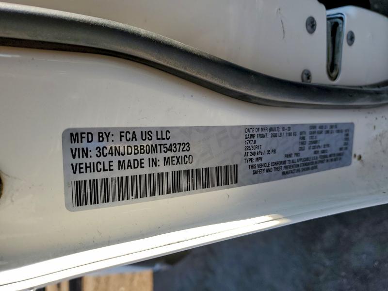 98642855 :رقم المزاد ، 3C4NJDBB0MT543723 vin ، 2021 Jeep Compass La مزاد بيع
