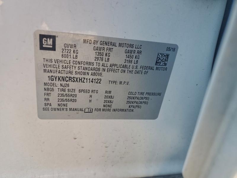93992965 :رقم المزاد ، 1GYKNCRSXHZ114122 vin ، 2017 Cadillac Xt5 Premiu مزاد بيع