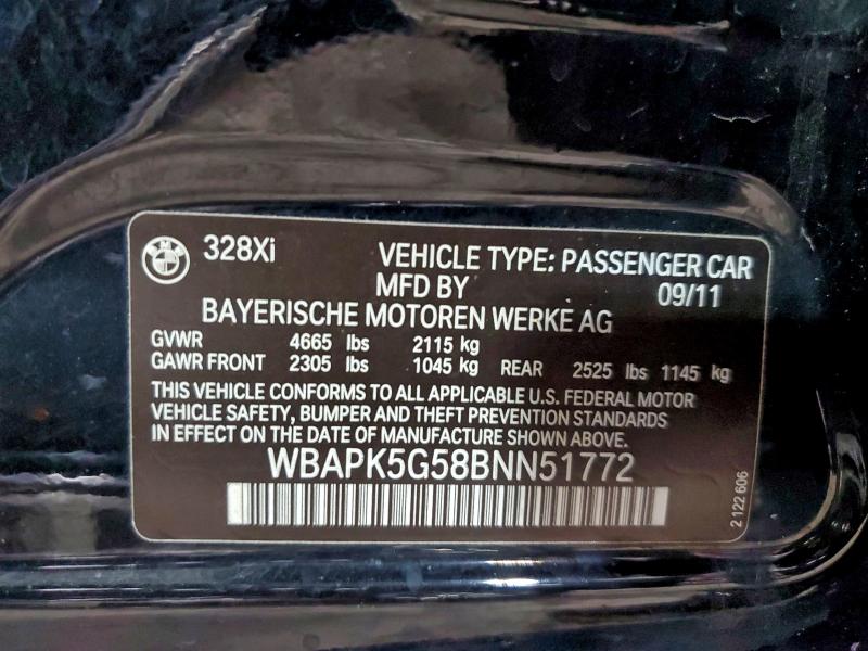 96907995 :رقم المزاد ، WBAPK5G58BNN51772 vin ، 2011 Bmw 328 مزاد بيع